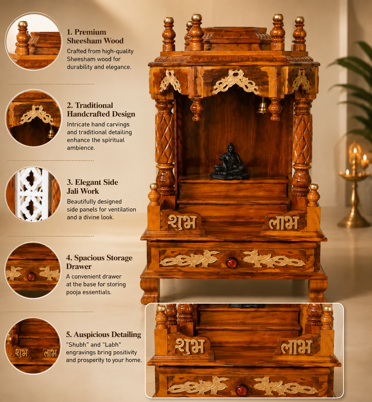 WOODEN DOMACTIC TEMPLE MODEL NO : 7152